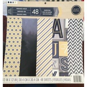 Craft Smith Scrapbook Paper Indigo Gold 12" x 12" Paper Pad 48 New Free Shipping